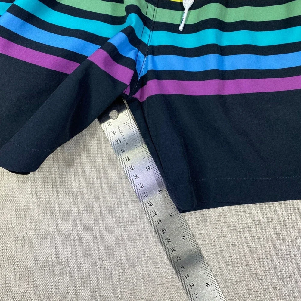 Chubbies Mens Rainbow Stripe Swim Trunks Black Mesh Lined 5.5